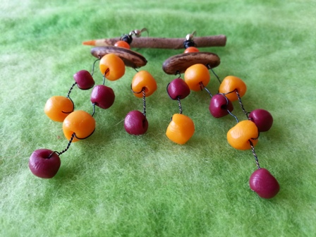 bordeaux and orange beads earrings