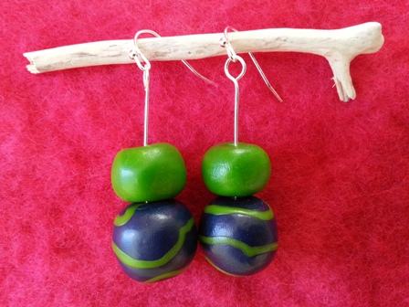 Blue and green round bead earrings
