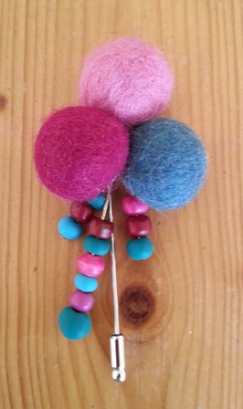 Pink and blue felt bead brooch